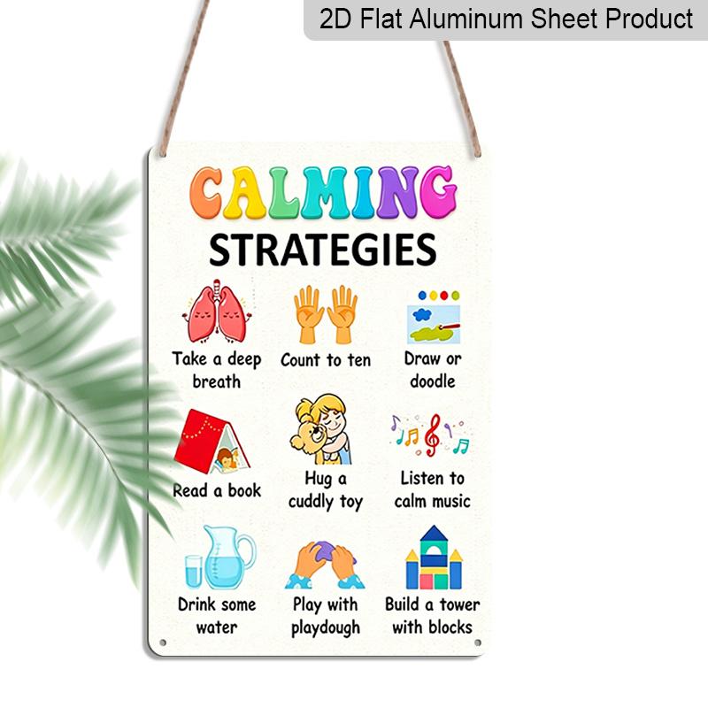 2D Flat Calming Strategies Emotion Regulation Cartoon Metal Sign - 8.0x12.0inch Aluminum Wall Art, Classroom Therapy Office Mental Health Decor