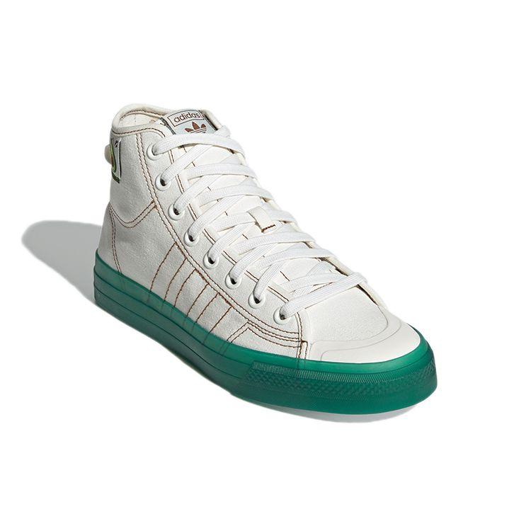adidas Originals Nizza Hi Rf Canvas Casual Slip Resistant Durable High Top Skate Shoes Unisex Sneakers White Green GX2707