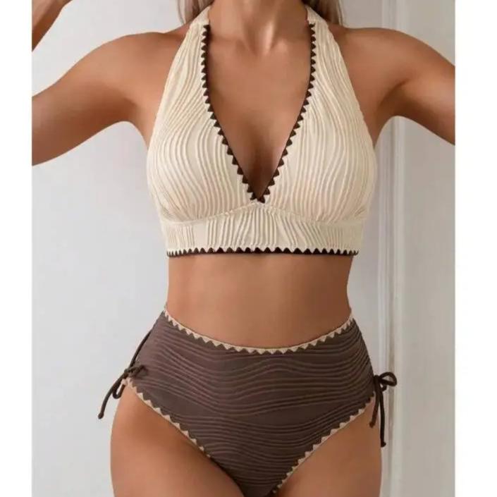 Sexy Color-block Bikini Women's Two-piece Lace Swimsuit Summer Beachwear
