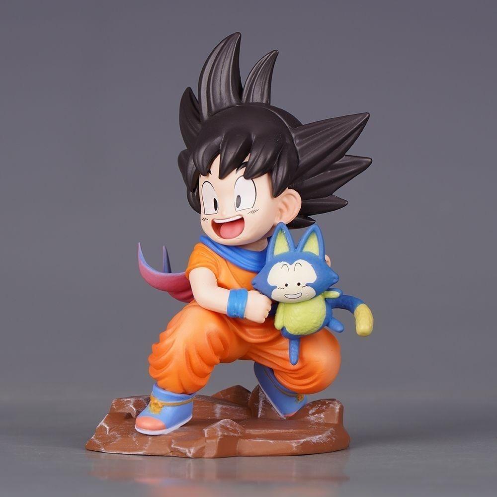 10cm/3.94in Anime Dragon Ball Childhood Little Goku Hugs Puer Action Figures Pvc Desktop Ornamen Collection Model Toys Gifts Round Sensory Compression