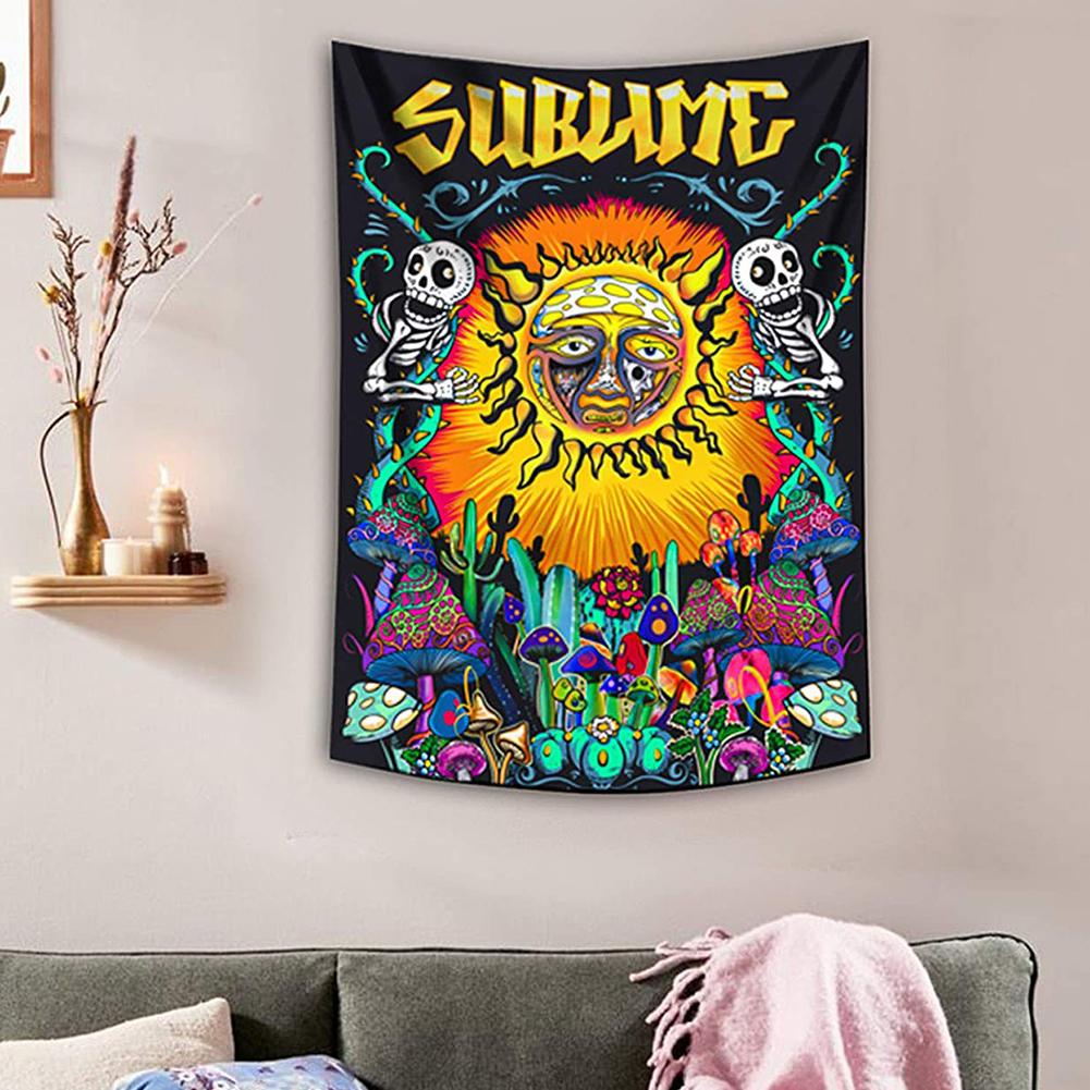Hippie Sun Rectangle Wall Tapestry Mushroom Cactus Wall Hanging Background Cloth For Bedroom Decor