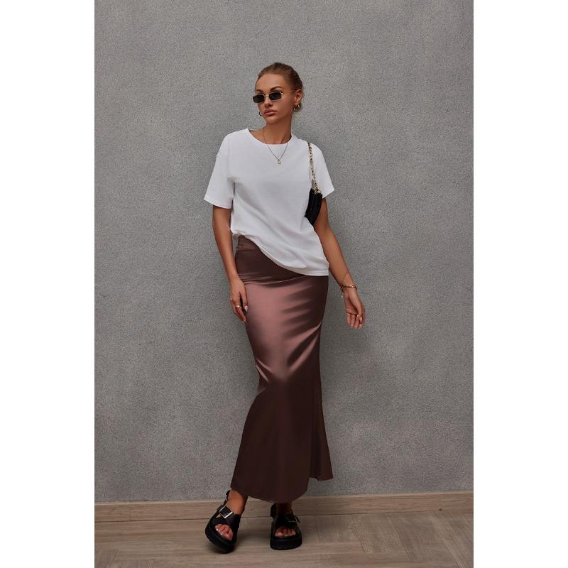 Primavera Estate Sottogonna in Seta Simulata Sottogonna in Raso per Donna Casual Colore Ding Bun Gonna Fianchi