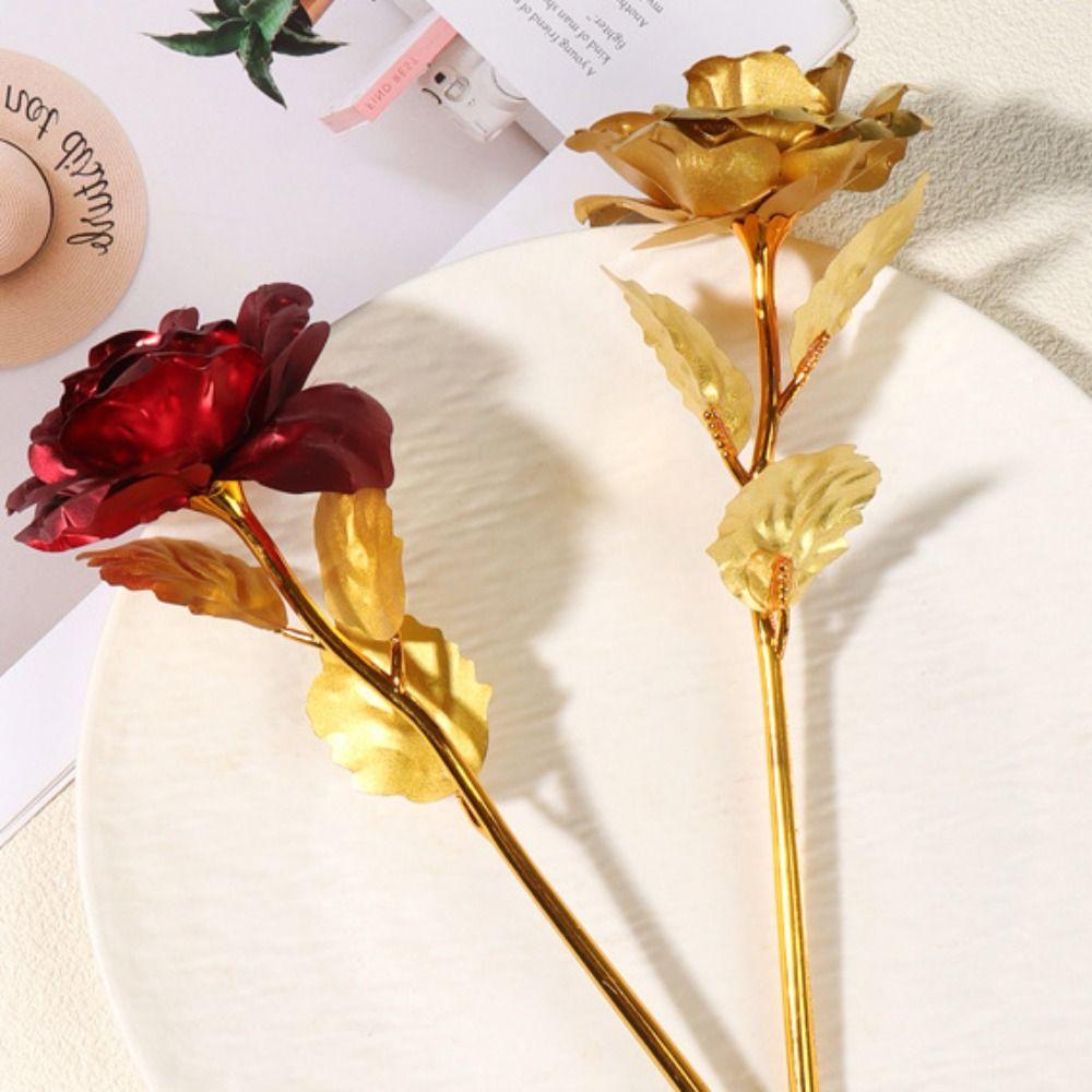 Exquisite Golden Rose Gold Red Artificial Rose Flowers Fashion Rose Bouquet  Valentine's Day Gifts