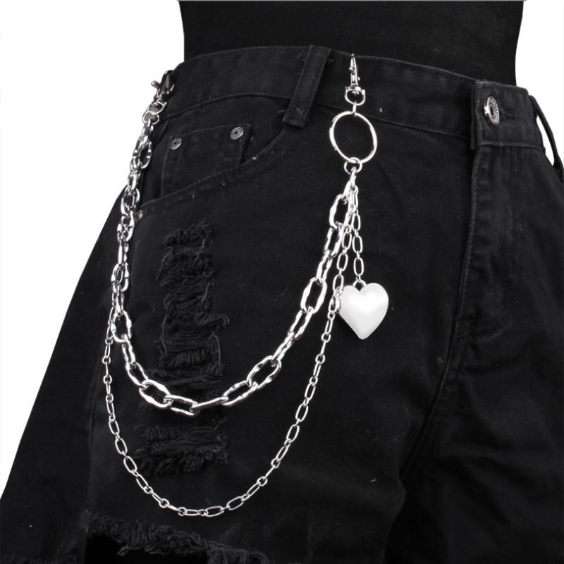 

Vintage Long Heart-shaped Metal Rock Trousers Hipster Pant Jean Keychain Ring Clip Tassel Keychains Women Accessory
