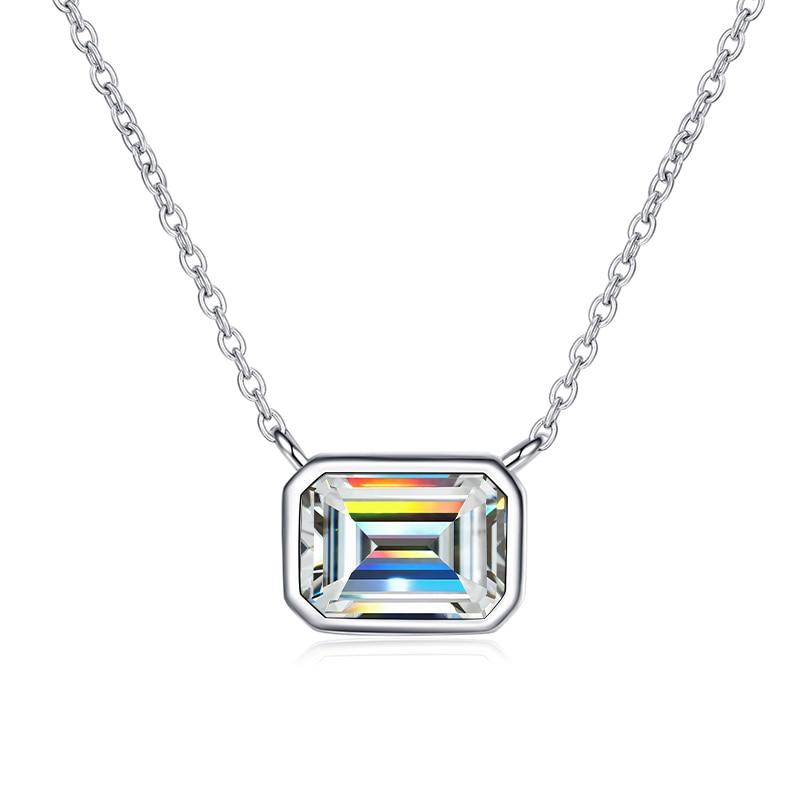 Bague Ringen Collier pendentif taille émeraude en moissanite au design unique pour femme, chaîne à maillons en argent 925, bijoux fins pour fête