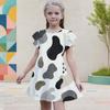 Girls Round Neck Flutter Sleeve Printed A Line Flared Dress