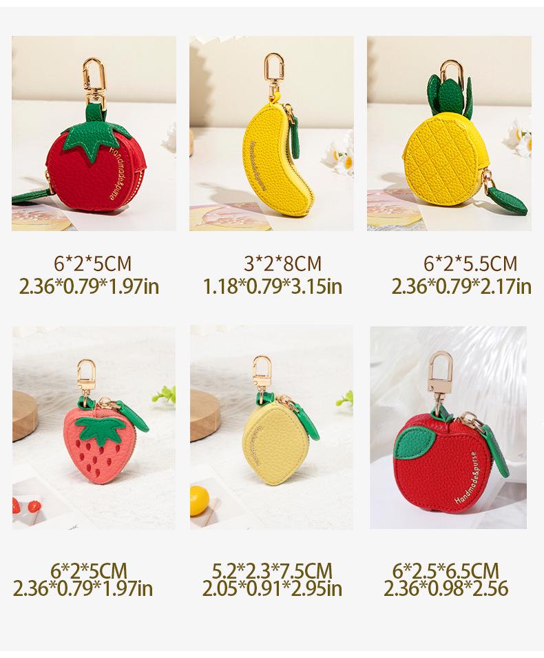 Cross-border Spot Bag Charm: Fruit Series Coin Purse, PU Leather Keychain, Earphone Bag - Small & Cute