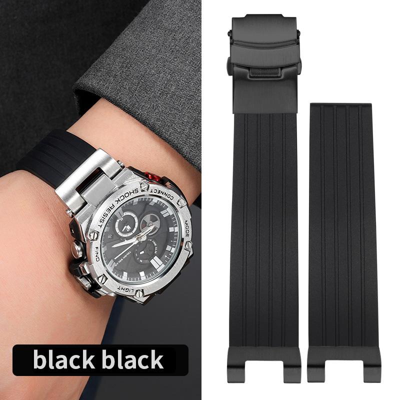 Modified Silicone Strap for Casio GSHOCK GST-B100 GST-S130/W300/400G/W110/S120 Diving Sport Wristband with Stainless Steel Adapt