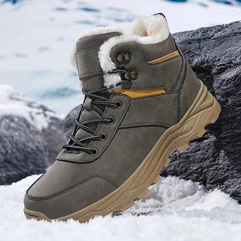 Męskie buty śniegowe dla mężczyzn Casualowe buty zimowe na platformie Antypoślizgowe Ciepłe futro Botki do kostki Pluszowe Bojowe Outdoorowe do wędrówek Motocyklowe