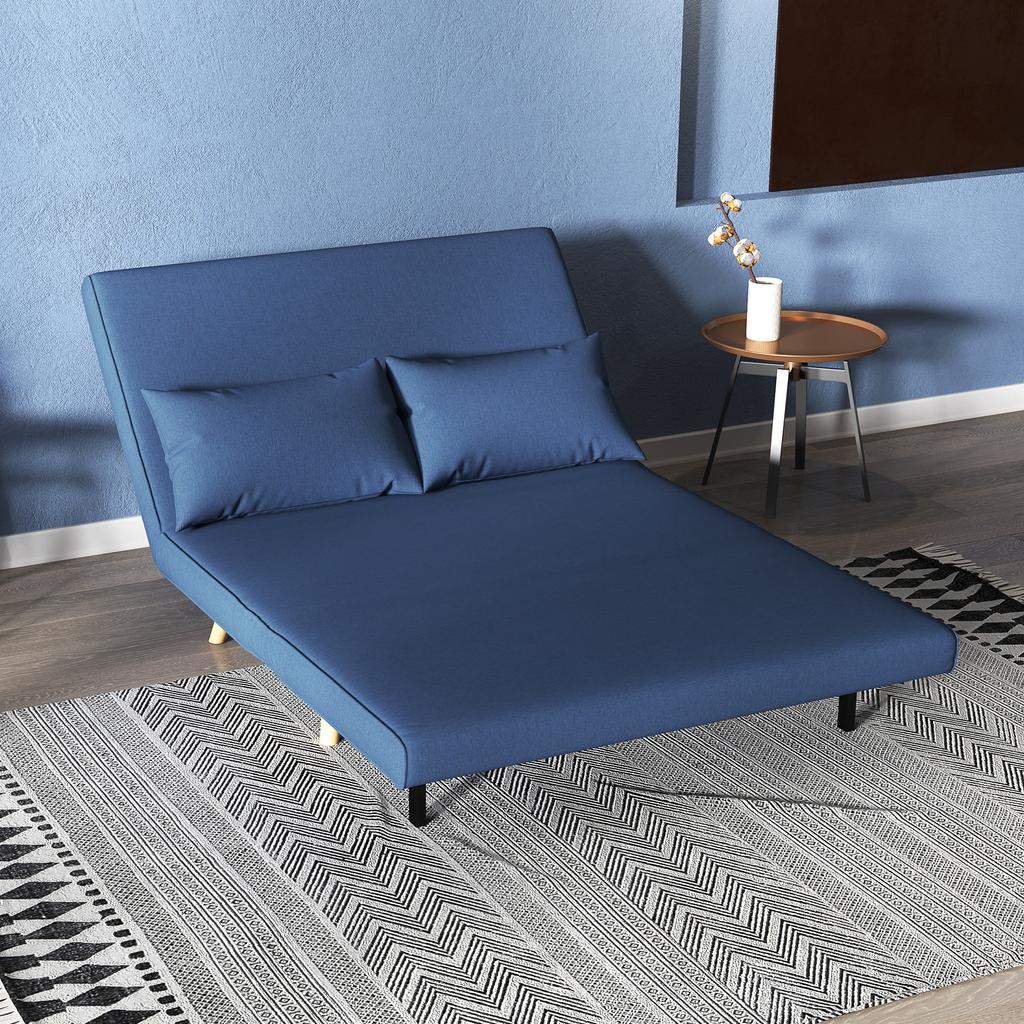 2-Seater Sofa Bed Linen-Type Upholstered with Backrest Adjustable In 5 Positions and 2 Pillows 120x75x85 Cm Dark Blue