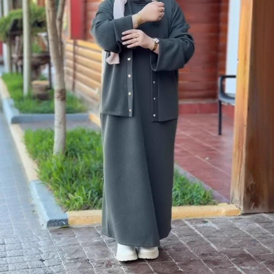 2025 cross-border European and American autumn new cardigan temperament button coat waist knitted hip skirt women's clothing