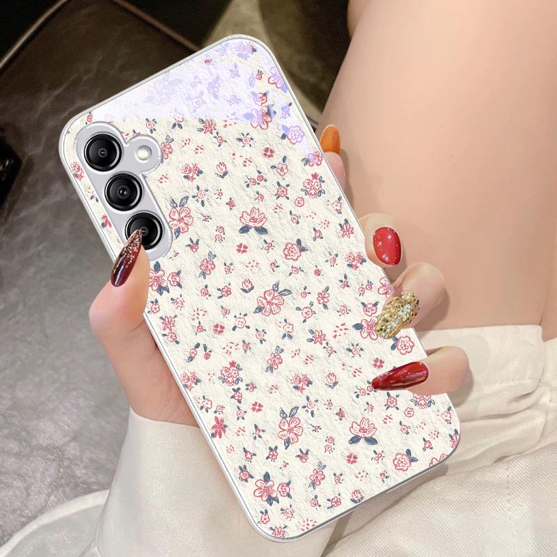 Rose Pink Flowers For Samsung Galaxy A14 4G 20 30 52 20S 21S 22 A32 33 34 42 50 51 53 54 70 71 72 73 5G Glass Phone Case
