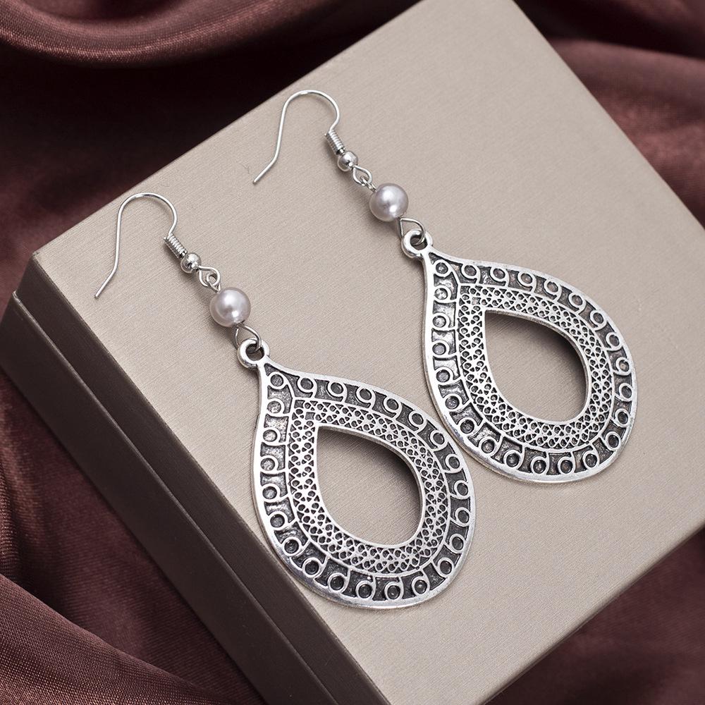 Zinc Alloy Retro Hollow Water Drop Earrings with Exquisite Pattern for Women