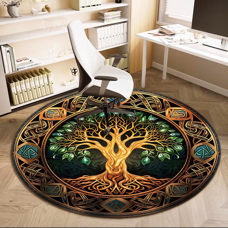1Pc Celtic Tree of Life theme Printed circular carpet, home door mat, outdoor travel protection carpet A16