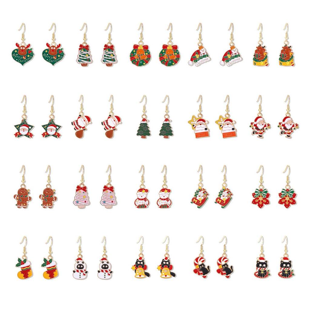 Festive Reindeer & Gingerbread Earrings: Christmas Cartoon Drip Oil Design