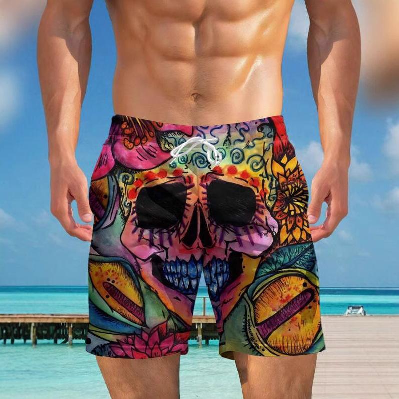 Summer 3D Skeleton Pattern Print Shorts Fashionable Casual Beach Men's Shorts