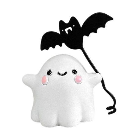 Cute Resin Ghost Statue Walking Dog Figurine, Holding Bat Balloon Statue, Spooky Halloween Children Room Desktop Decor Decor, Mini Stable Base