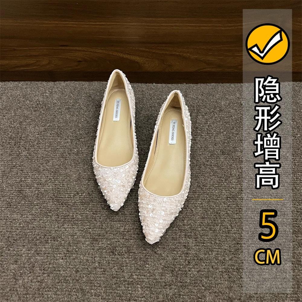 French pointed high heels spring and autumn retro evening small fragrant single shoes black temperament with skirt sequins women's shoes