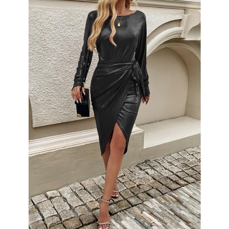 Women's Lace-up Waist-closing Long-sleeved Dress Evening Dress