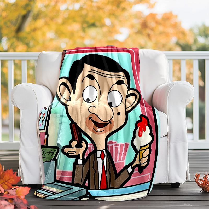 1pc Mr Bean1 Theme Blanket - Digital Print, Polyester, Cozy for All Seasons, Perfect for Outdoor, Camping, and Travel