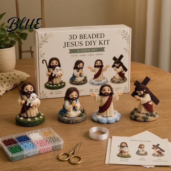 Christian Beading Kit DIY Kit 3D Beaded Jesus Virgin Mary Figurines Craft Easter Gift Set Religious Figure Bead Art for Adults Gifts Spiritual