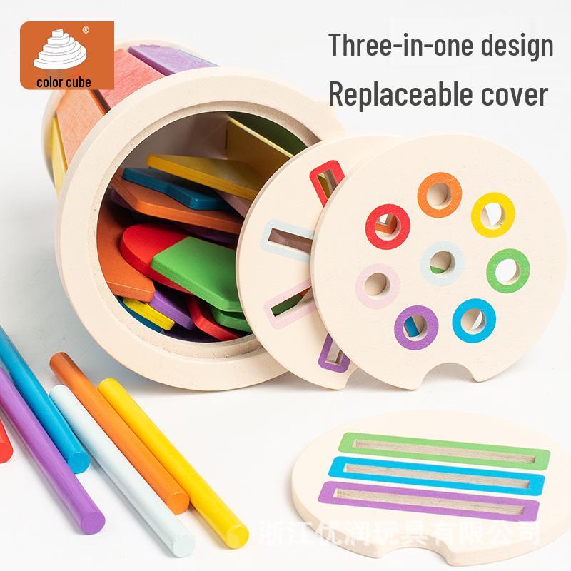 Montessori Wooden Color Sorting Game Bucket - Educational Toy for Toddlers