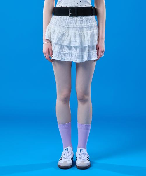Collet Cooling Lace Chiffon Frill Tiered Mini Skirt [White] Kcl.