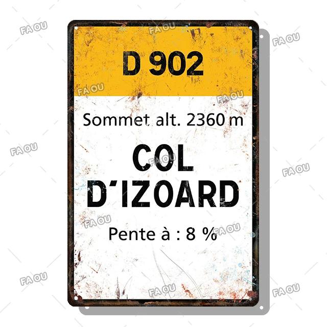 

Alpe d Huez Mont Ventoux Col du Galibier Col du Télégraphe Tour de Francia Vintage Style Bicycle Tin Sign Gift for Cyclist 30x40cm(11.8x15.7inch)