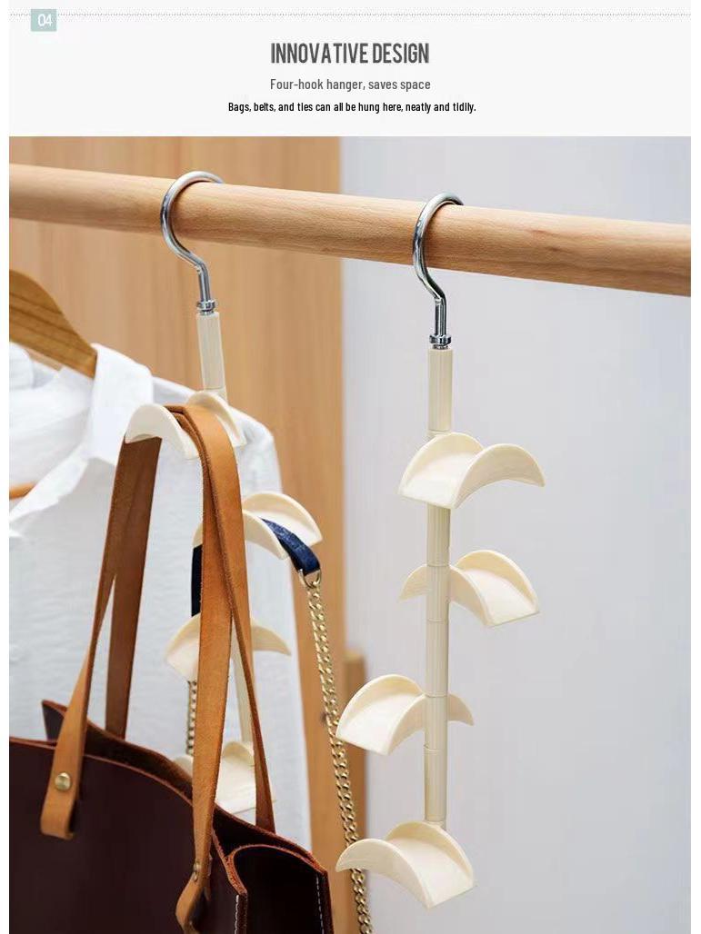 

Creative Rotating Handbag and Accessory Hanger – Wardrobe Hooks for Shirts, Ties, and Hats бежевый