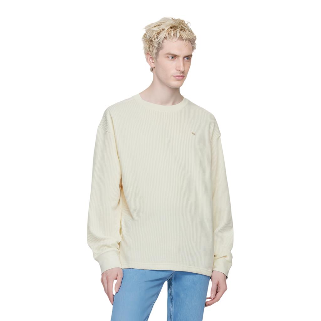 Puma Navy Series Solid Color Knitted Casual Round Neck Long Sleeve Sweatshirt Unisex Sweatshirt White 623128-65