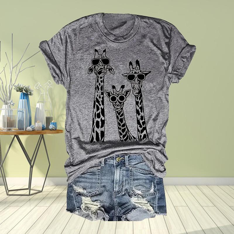 Women Summer T Shirt  Print  Animal Print  Short Sleeve Tees Casual   Printed  Tops