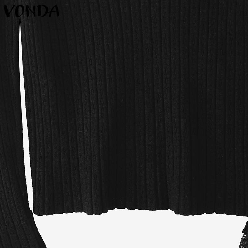 VONDA Autumn Women Turtleneck Long Sleeve Lace Hem Stretch Casual Knitted Sweater Undershirts