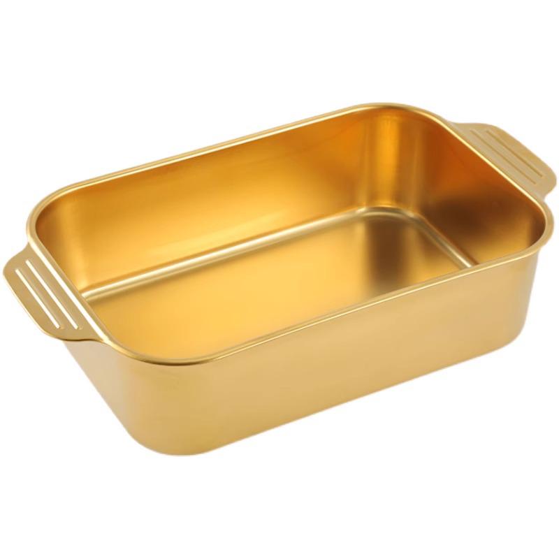 Korean 304 Stainless Steel Grilled Fish Pan, Rectangular Baking Tray with Double Ears for Serving Rice and Vegetables