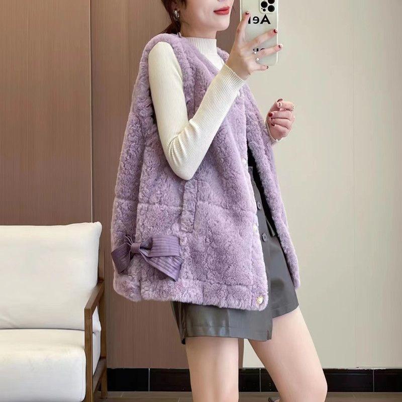 Xiaoxiangfeng Weste aus Kaninchenfellimitat für Damen im Frühjahr und Herbst, neuer Pelz, integrierte Weste aus Kaninchenfellimitat, kragenloser, lockerer Mantel