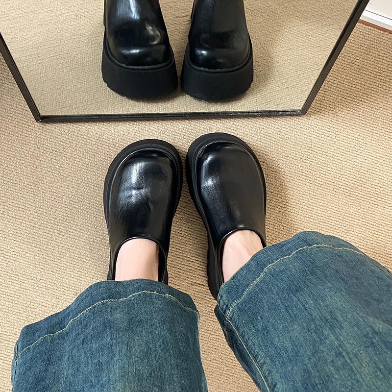 CRLAYDK Women's Platform Heel Mules Casual Shoes Closed Toe Backless Slip On Leather Walking Increase Height Wedge Slippers