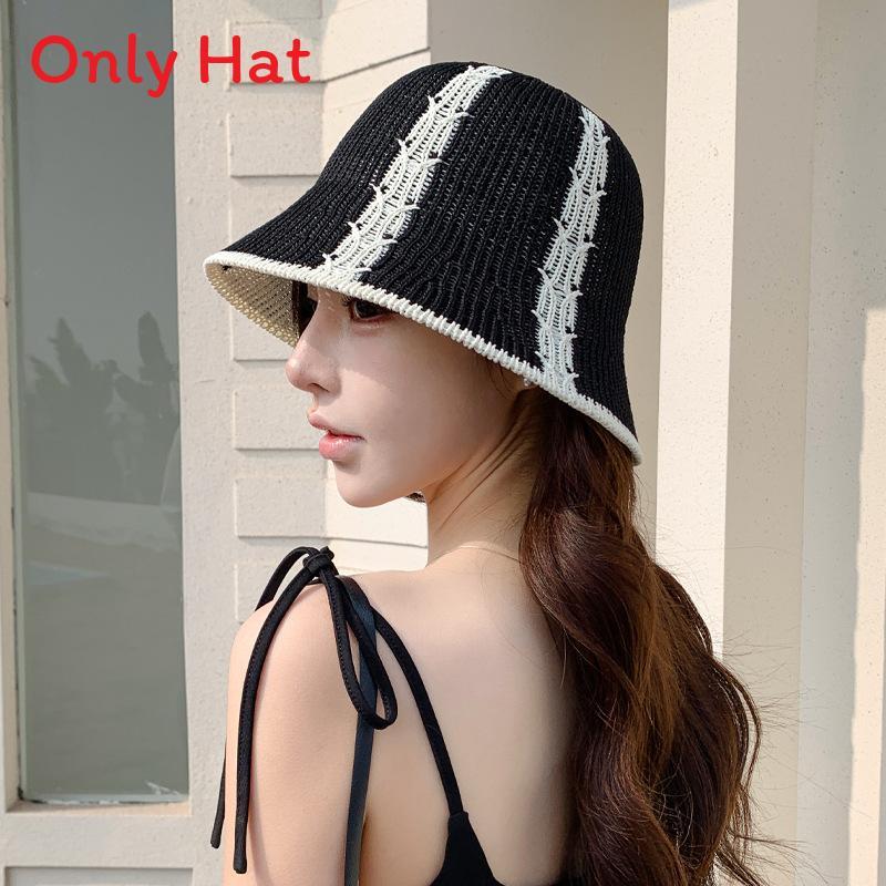 Fisherman Hat Ladies Summer Striped Cotton Sun Protection Wide Brim Casual Beach Cap Style 1
