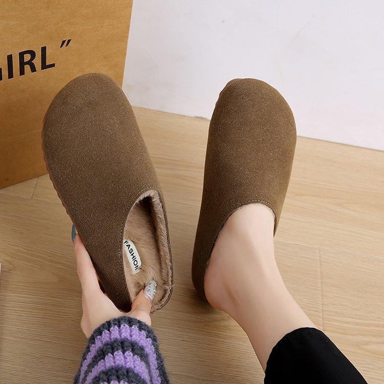 

Модные весенне-осенние тапочки в стиле ретро с толстой подошвой Birkeinstock, женские тапочки с ленивым корейским круглым носком, зимние теплые мягкие полутапочки 40 хаки