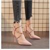 2025 summer European and American suede pointed toe crossed anklet strap high heels women's banquet nightclub sexy thin heel women's sandals