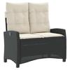 Adjustable Garden Bench with Cushions Black Poly Rattan
