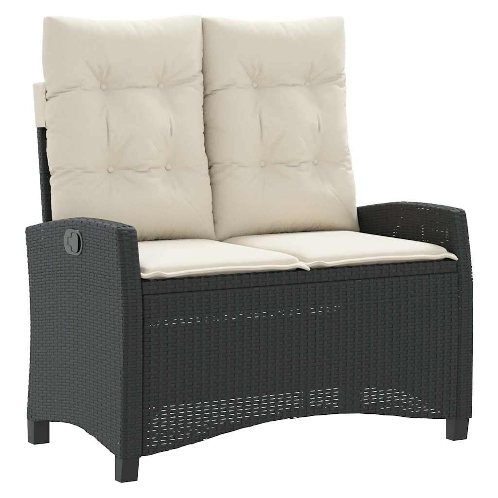 Adjustable Garden Bench with Cushions Black Poly Rattan