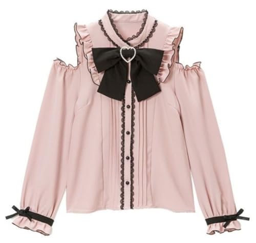 [TOKYO GOODS MARKET] [PureAribon] Plus Size Landmine Style Off-the-Shoulder Short Blouse with Ribbon, Mass-Produced (4XL, Pink)