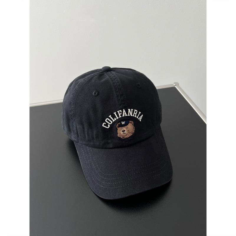 Cute Bear Embroidered Baseball Cap, Wide Brim, Big Face, Small Hat, Female Cap, Casual and Versatile