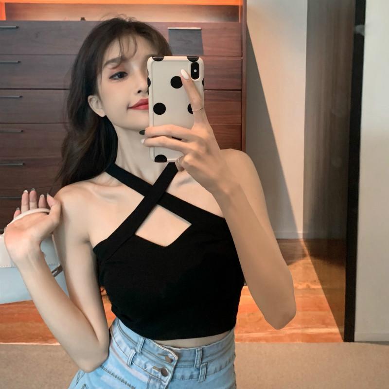 Summer Halterneck Tops Women's Off-the-shoulder Sexy Sleeveless Inner and Outer Wear Internet Celebrity Beautiful Backs, Short Camisoles Tide