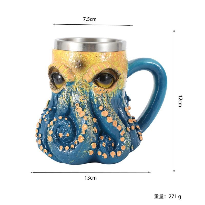Dark Blue Octopus Coffee Cup Mug Underwater Theme Resin Craft Home Bedroom Tabletop Ornament New