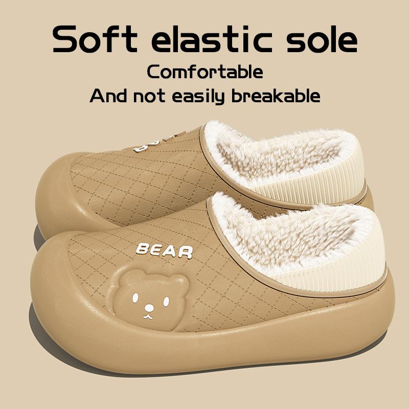 Fashion Waterproof Cotton Slippers for Women's Winter New Indoor Home Plush Warm Bag with Thick Sole and Anti Slip Cotton Shoes for Men