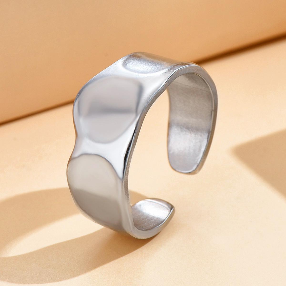 Wide Face Irregular Retro Baroque Gold Plated Stainless Steel Ring for Men and Women - Open Adjustable Design