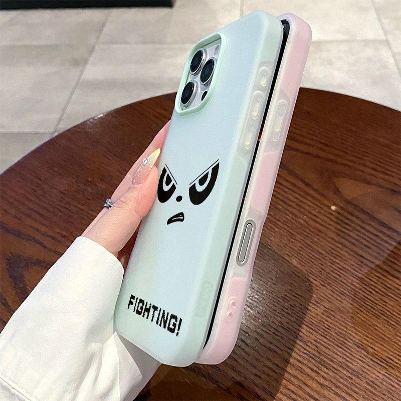 Patterned Matte Frosted Skin Feel Casing PC+TPU 2in1 Angry Face Fighting Printed Protective Cover Soft Back Case