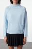 Women's Fashionable Stylish Sweater Blue Pocket Detailed Soft Textured Knitwear Sweater