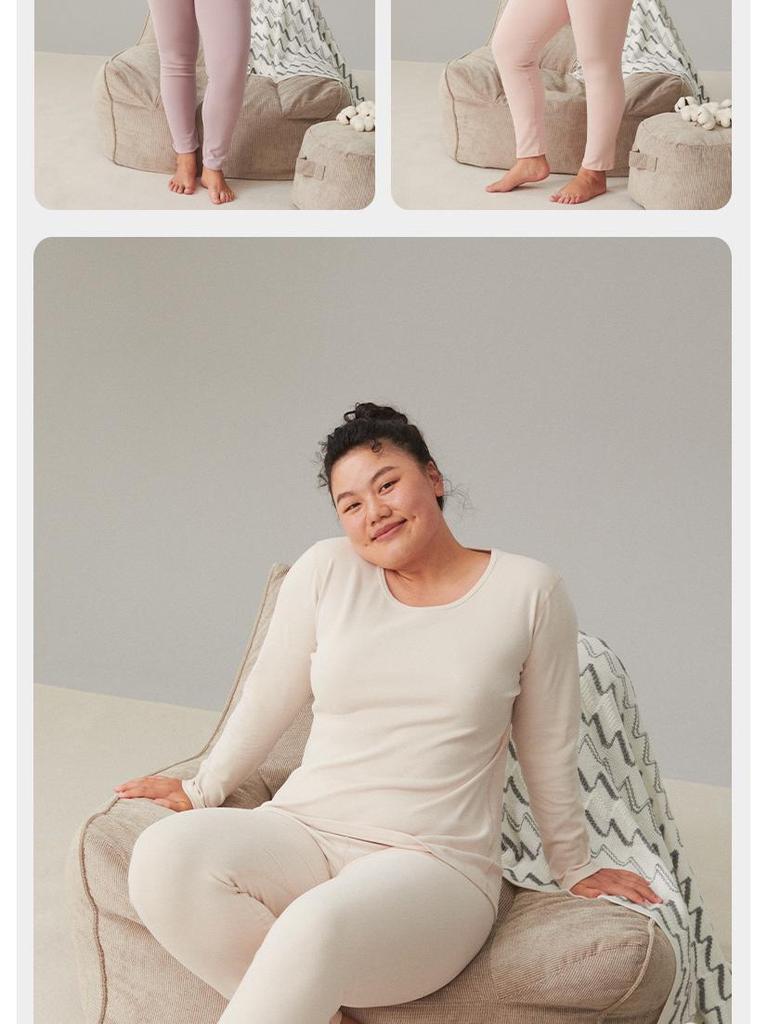 Women's Plus Size Double-Sided Flannel Underwear Set - Pure Cotton, Thick Round Neck Base Layer for Autumn and Winter