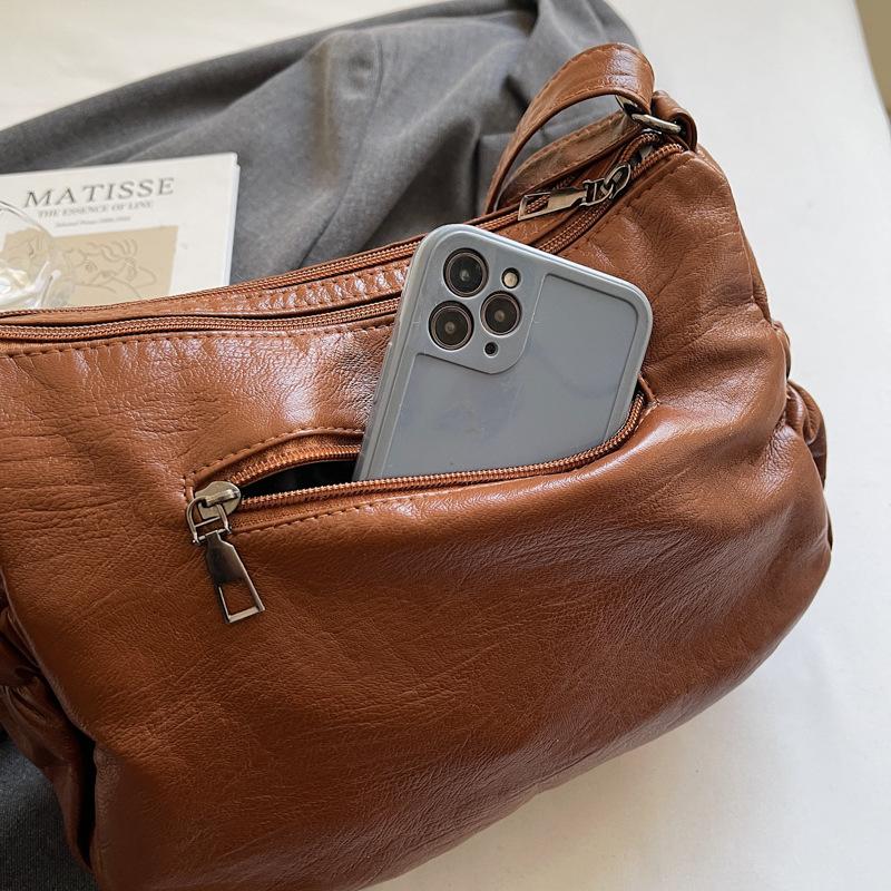 Retro-Tasche aus weichem Leder, Modisch und schlicht, Großräumige Mama-Tasche, Mehrere Fächer, Umhängetasche